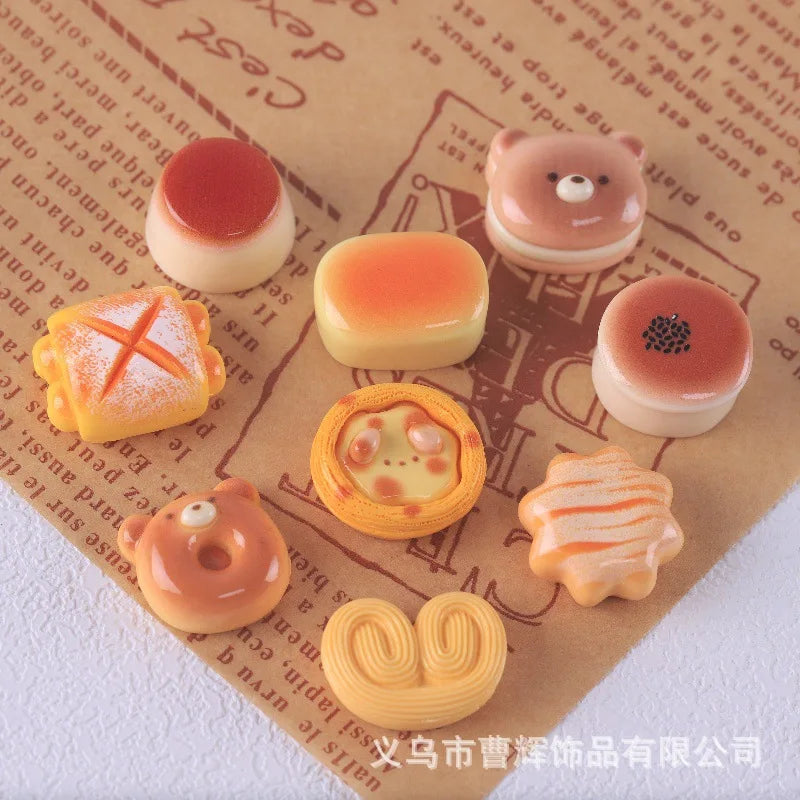 100Pcs Simulation Bear Egg Tart Bread Resin Cute Cabochons Scrapbook Craft DIY Jewelry Making Miniature Dollhouse Accessories