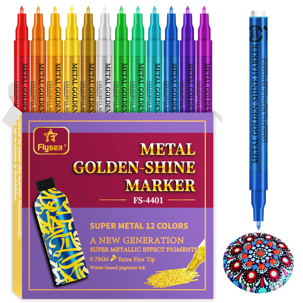 Brand New Extra Fine Tip Sparkle Metallic Pens 12 Pack Metallic Acrylic Paint Pens for Scrapbook Supplies, Black Paper,