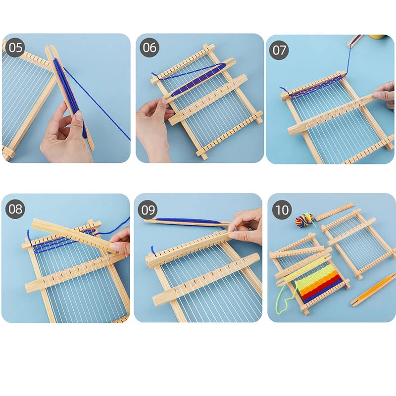 Children Wooden Diy Weave Loom Toys Set Pretend Play Hand Knitting Toys For Girls Household Knitting Machine Fine Motor Training