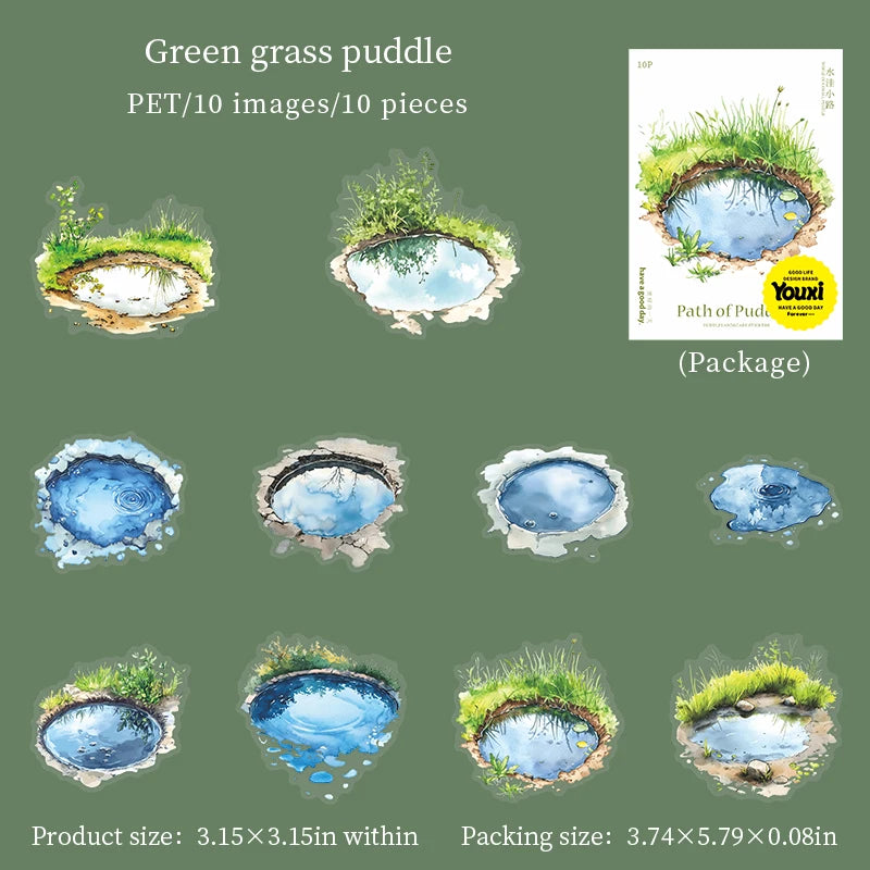 10pcs/pack Puddle Path Series Landscaping PET Stickers Landscape Material Decorative Collage Bottoming