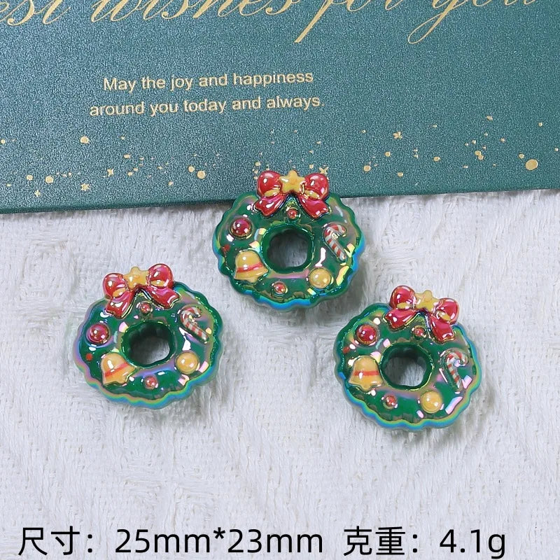 100Pcs Electroplate Shiny Christmas Elk Bear Tree Flat Back Resin Cabochon Scrapbook for Phone Case Art Decoration Accessories