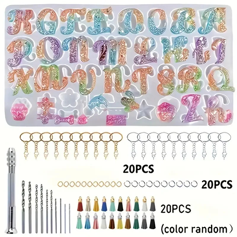 DIY Letter-shaped Jewelry Silicone Mold Set, Handcrafted Keychain Pendant Making Tools