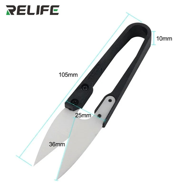 RELIFE RL-102 Insulated Ceramic Scissors High Hardness U-shaped Scissors for Mobile Phone Repair Tools Cutting Battery Cables