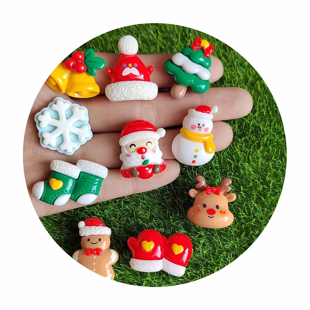 Mix 25mm Christmas Resin Charms Boots Snowman Tree Hat Snowflakes Cabochon Fit Scrapbook Hair Bow Making