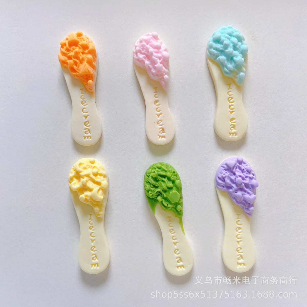 100pcs Macaron Simulation Ice Cream Spoon Flat Back Resin Cabochon Mini Food Scrapbook Craft DIY Miniature Dollhouse Accessories