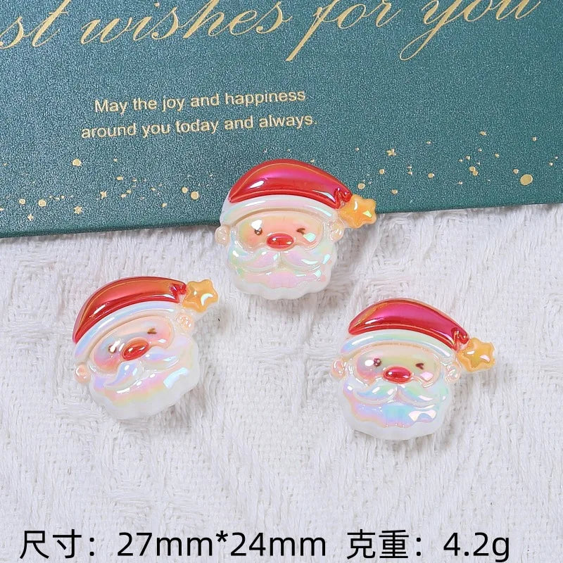 100Pcs Electroplate Shiny Christmas Elk Bear Tree Flat Back Resin Cabochon Scrapbook for Phone Case Art Decoration Accessories