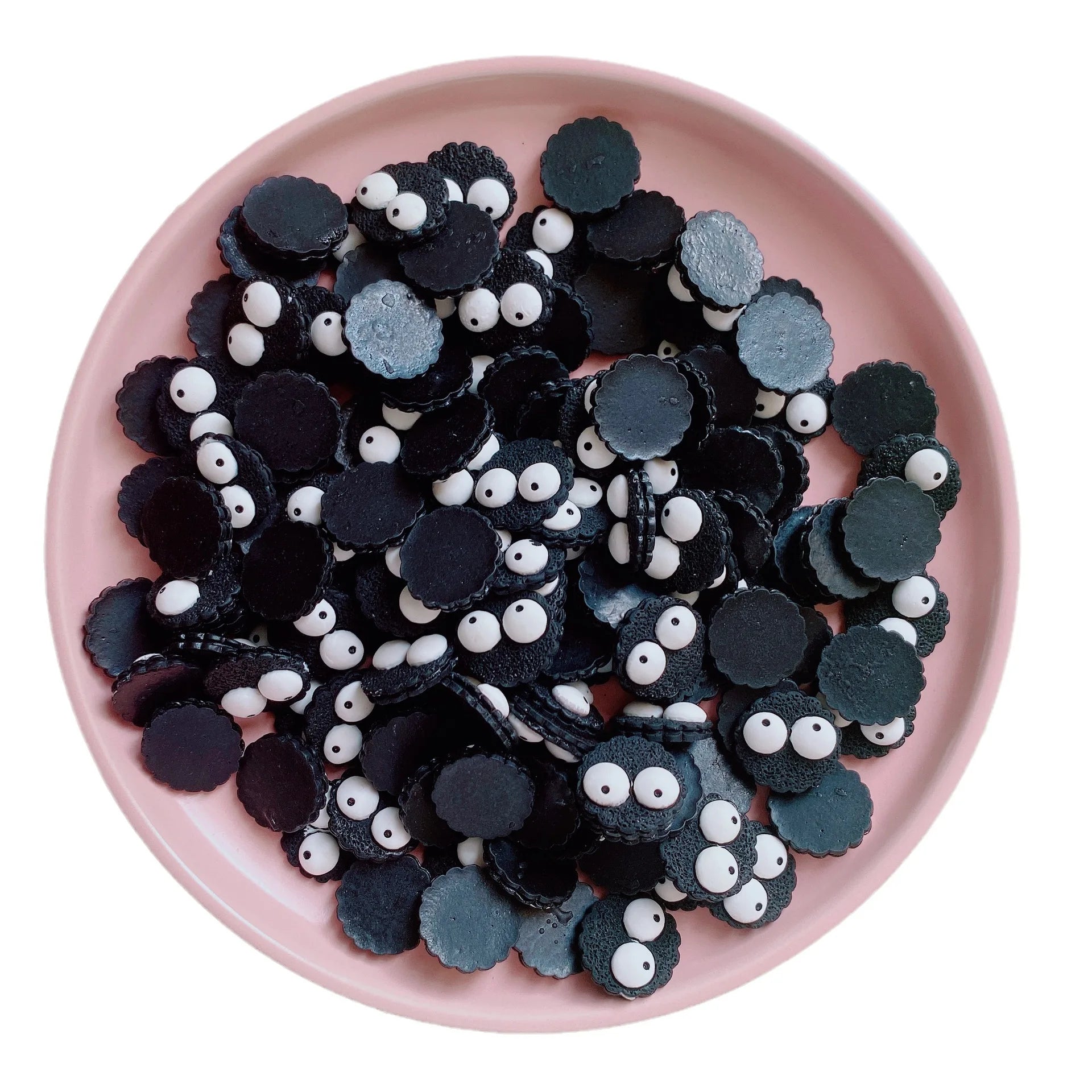 100pcs New Cute Resin Mini Black Eyes Monster Flat Back Cabochon Scrapbook Kawaii DIY Nail Craft Embellishments Accessories