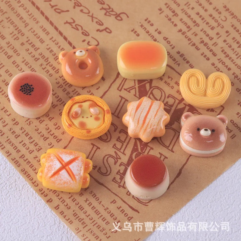 100Pcs Simulation Bear Egg Tart Bread Resin Cute Cabochons Scrapbook Craft DIY Jewelry Making Miniature Dollhouse Accessories