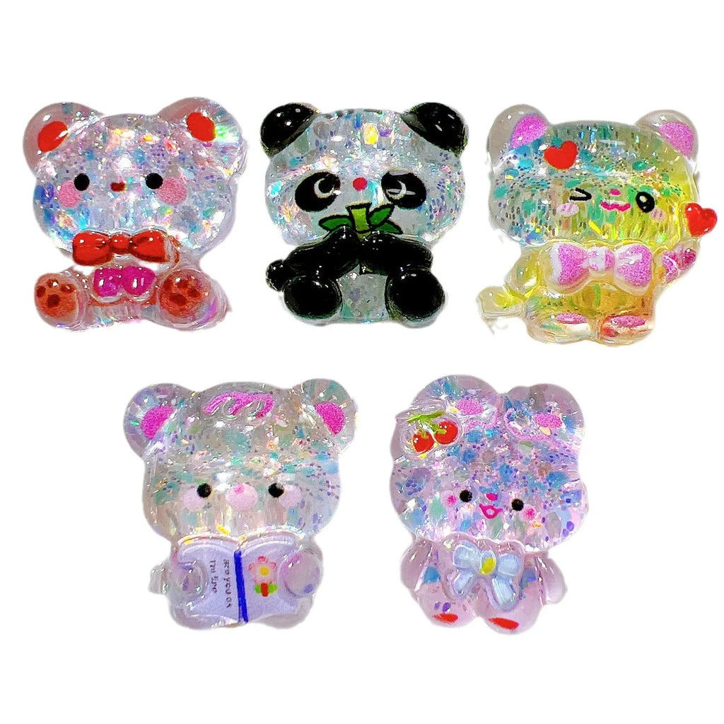 100Pcs Kawaii Glitter Cartoon Panda Bear Flat Back Resin Cabochon Scrapbook Crafts DIY Hair Accessories Phone Decor