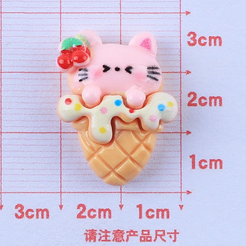 100Pcs Cartoon Mini Cute Bear Frog Ice Cream Flat Back Resin Cabochons Scrapbook Craft Diy Hair Bows Accessories Home Decor