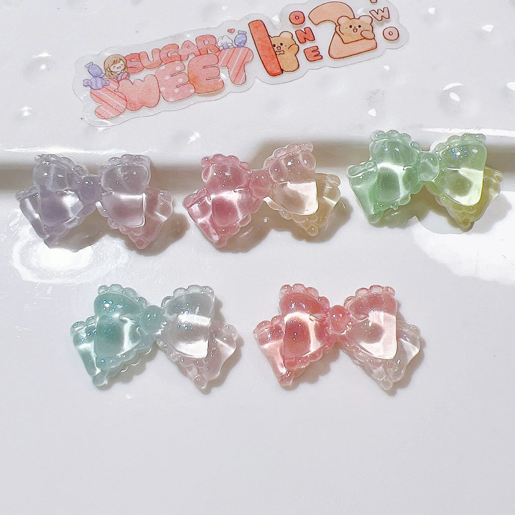 100pcs/bag Mini Kawaii Transparent Bow Bowknot Resin Flat Back Cabochon Scrapbook DIY Nail Craft Embellishments Accessories
