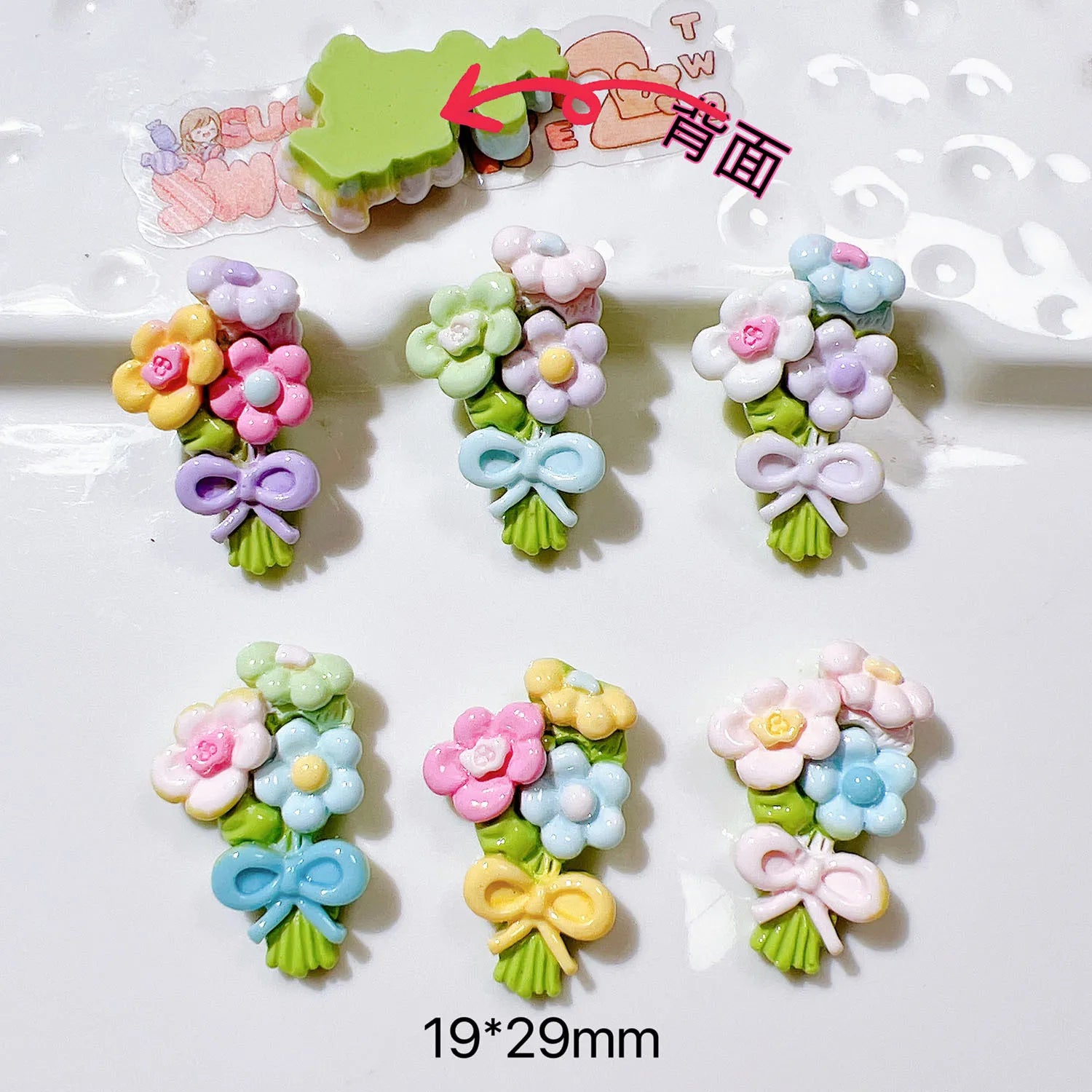 100pcs/bag Colorful Resin Flowers With Bow Flatback Cabochon Embellishment Craft DIY Scrapbook Decoration Headwear Accessories