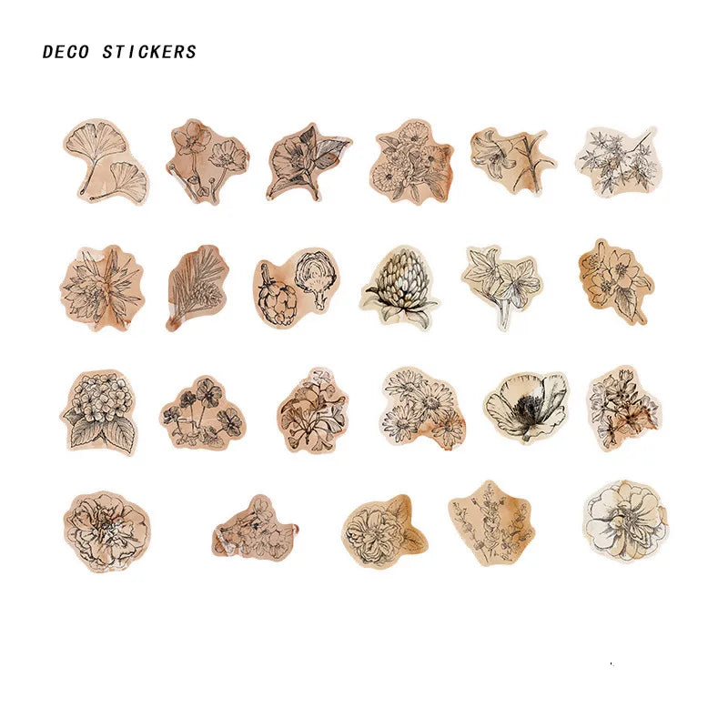 46pcs Per Pack Vintage Series Mini Boxed Stickers Guitar Skateboard Decoration Scrapbook Sticker Phone Case Decor