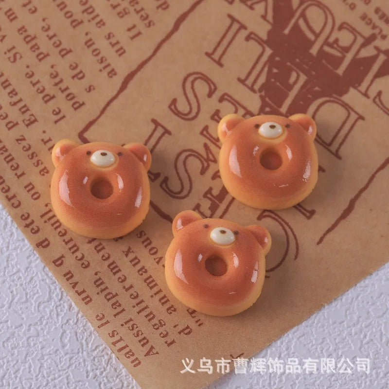 100Pcs Simulation Bear Egg Tart Bread Resin Cute Cabochons Scrapbook Craft DIY Jewelry Making Miniature Dollhouse Accessories