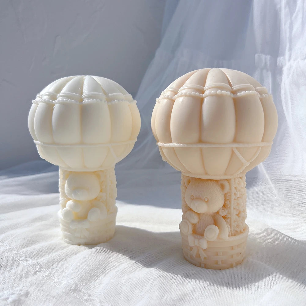 Teddy Bear in a Balloon Candle Mold Valentine's Day Gift Idea Sitting Bear Hot Air Balloon Silicone Mold Home Decor Wedding Gift