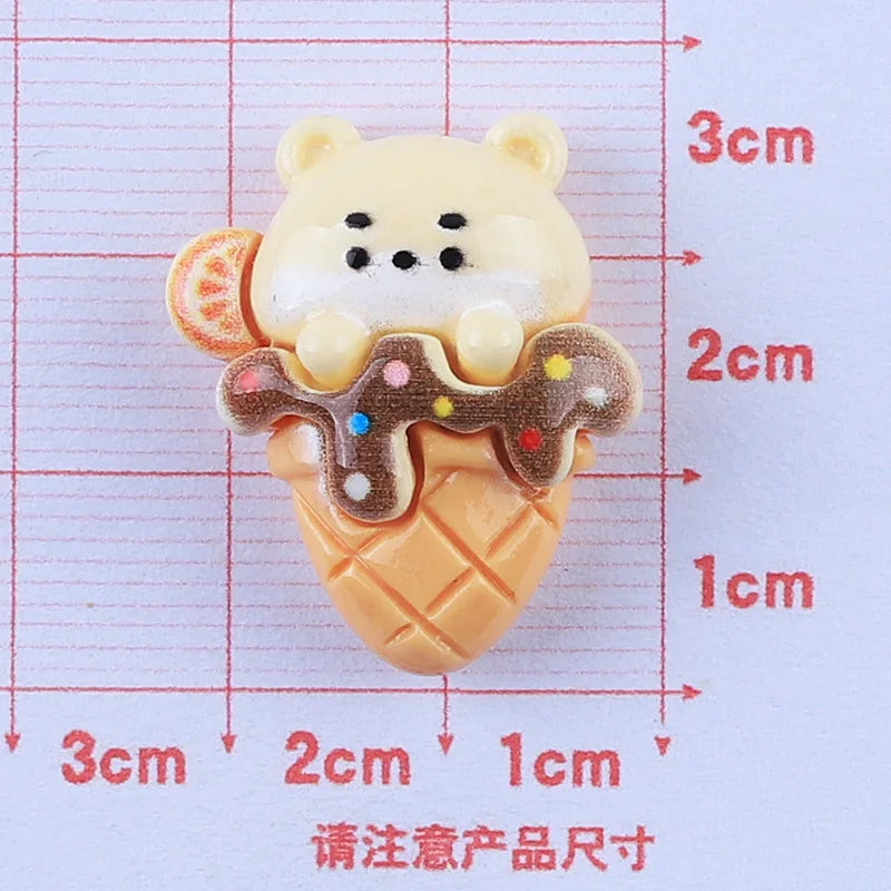 100Pcs Cartoon Mini Cute Bear Frog Ice Cream Flat Back Resin Cabochons Scrapbook Craft Diy Hair Bows Accessories Home Decor
