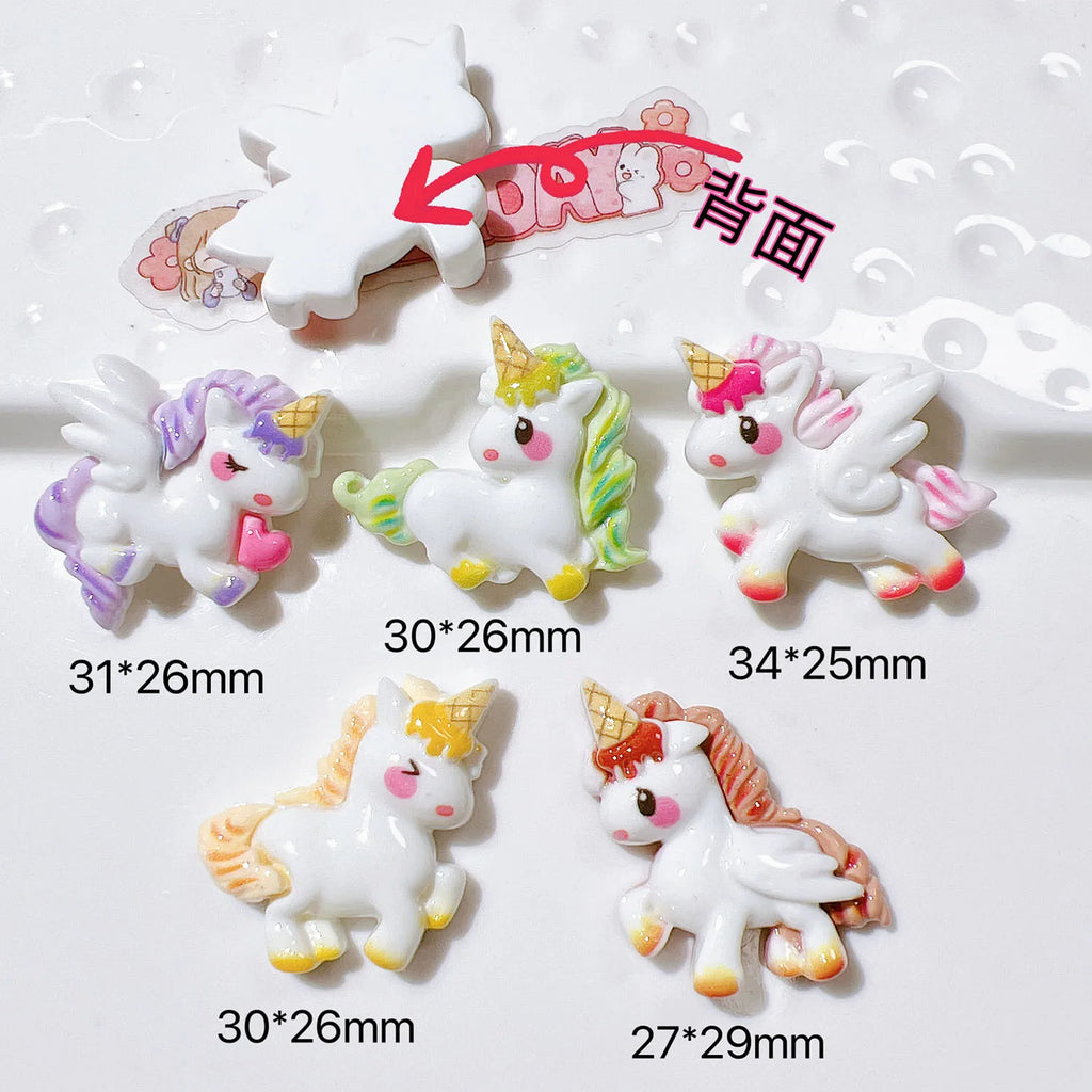 100Pcs/bag Cute Cartoon House Resin Cabochon Unicorn Flat Back Scrapbook Kawaii DIY Home Embellishments Hairpin Accessories