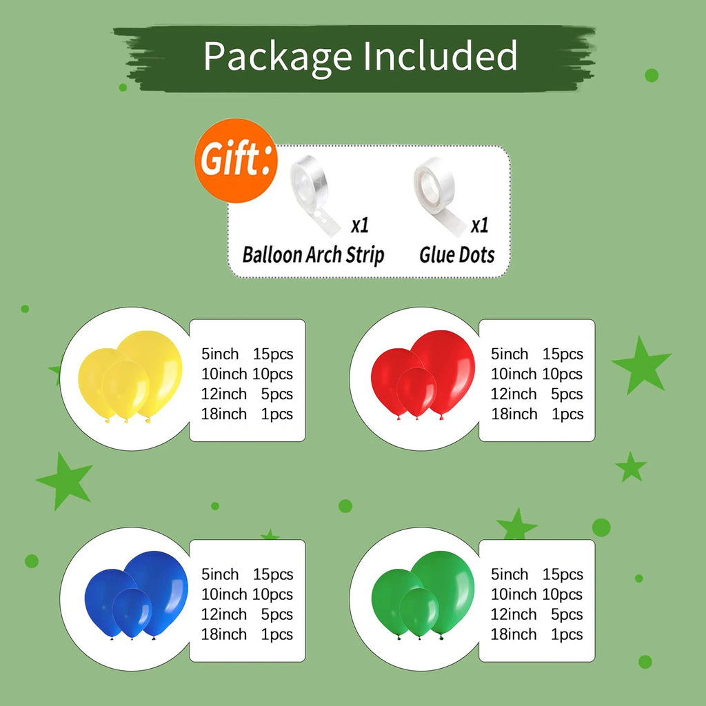 Hot Selling 126pcs Red Blue Yellow Green Latex Balloon Arch Suitable for Birthday Wedding Bachelor Party Decoration Balloons