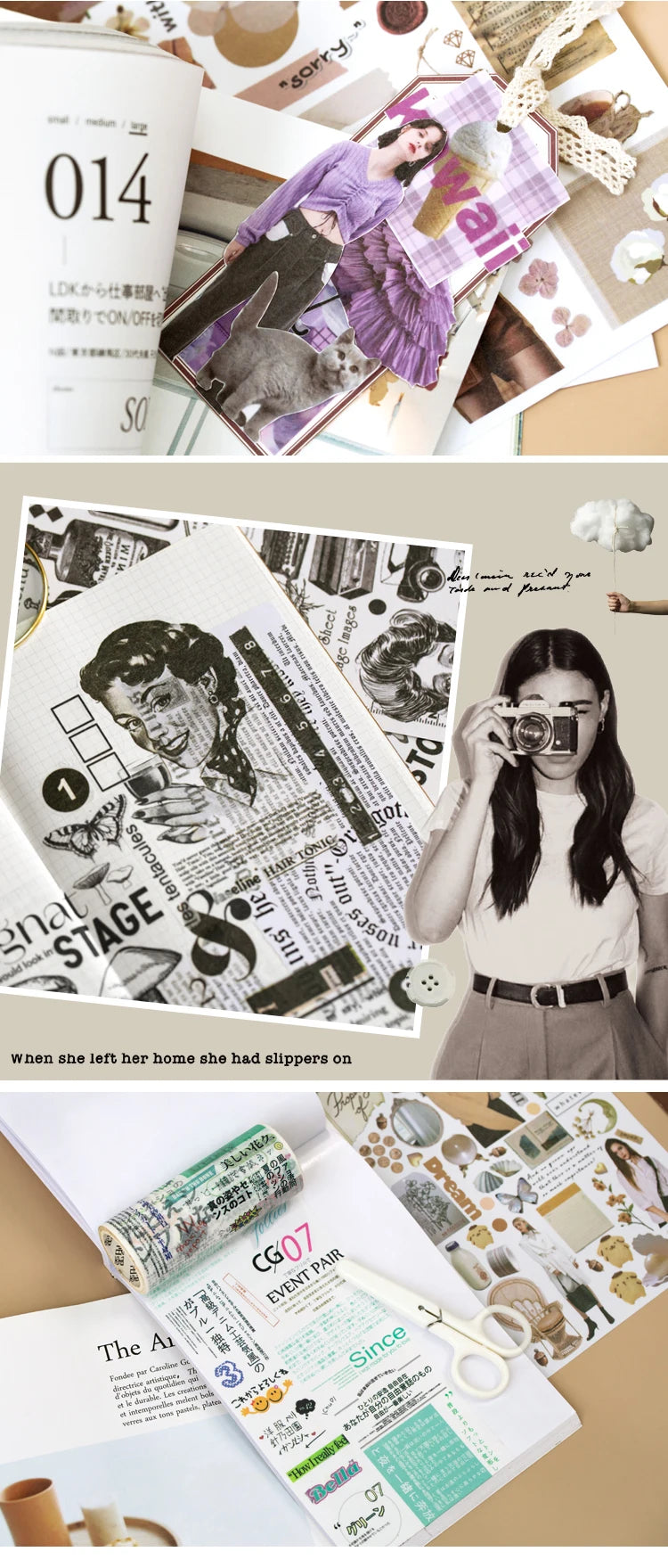 Yoofun 50sheets Magazine Sticker Book Washi Paper Journal DIY Material Decoration Stickers Memo Pad Scrapbooking Ins Stationery