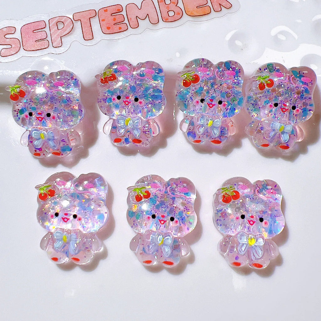 100Pcs Kawaii Glitter Cartoon Panda Bear Flat Back Resin Cabochon Scrapbook Crafts DIY Hair Accessories Phone Decor