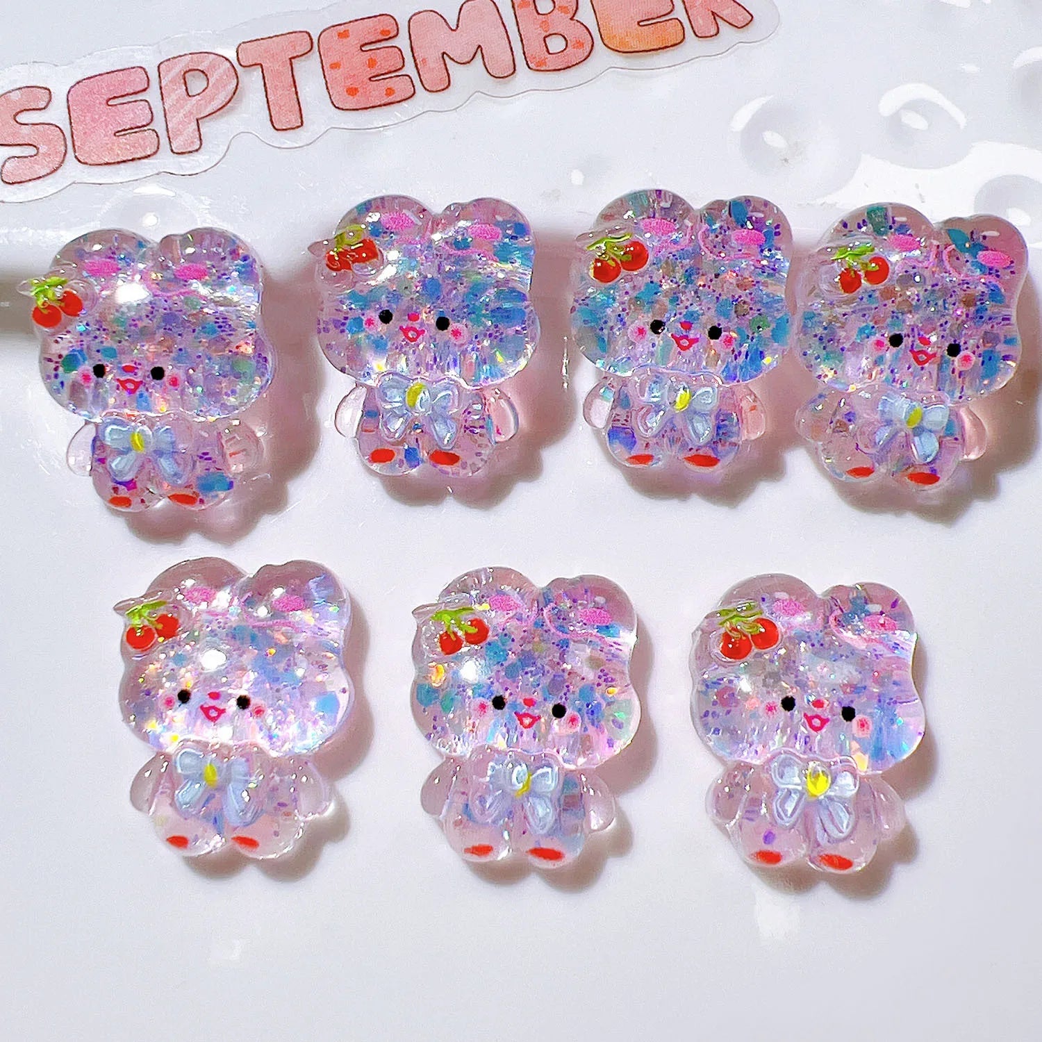 100Pcs Kawaii Glitter Cartoon Panda Bear Flat Back Resin Cabochon Scrapbook Crafts DIY Hair Accessories Phone Decor