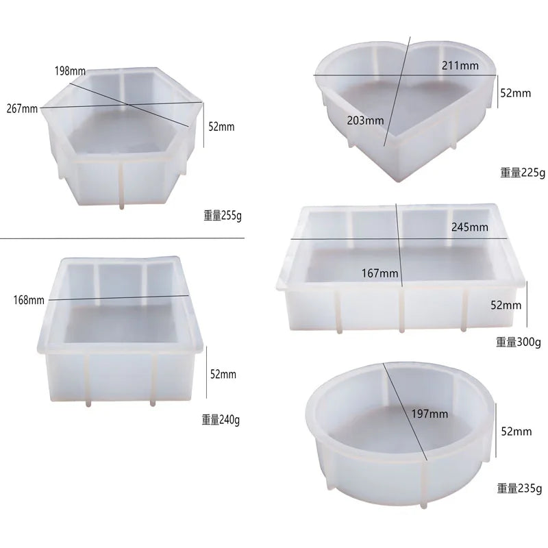 DIY Crystal Silicone Resin Mold Geometry Large Cube Heart Shaped Round Rectangular Mirror Silicone Mold For Resin Casting Making