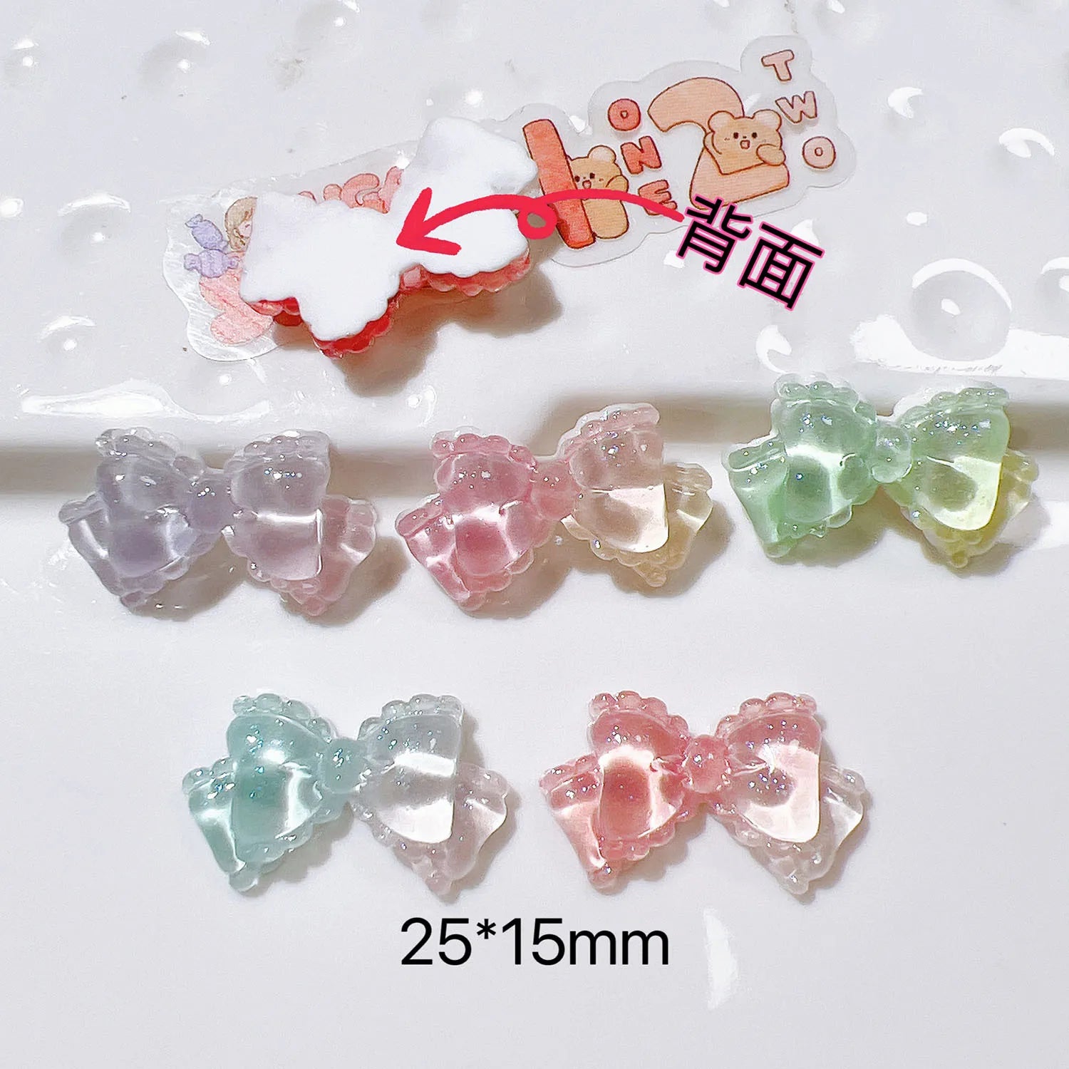 100pcs/bag Mini Kawaii Transparent Bow Bowknot Resin Flat Back Cabochon Scrapbook DIY Nail Craft Embellishments Accessories