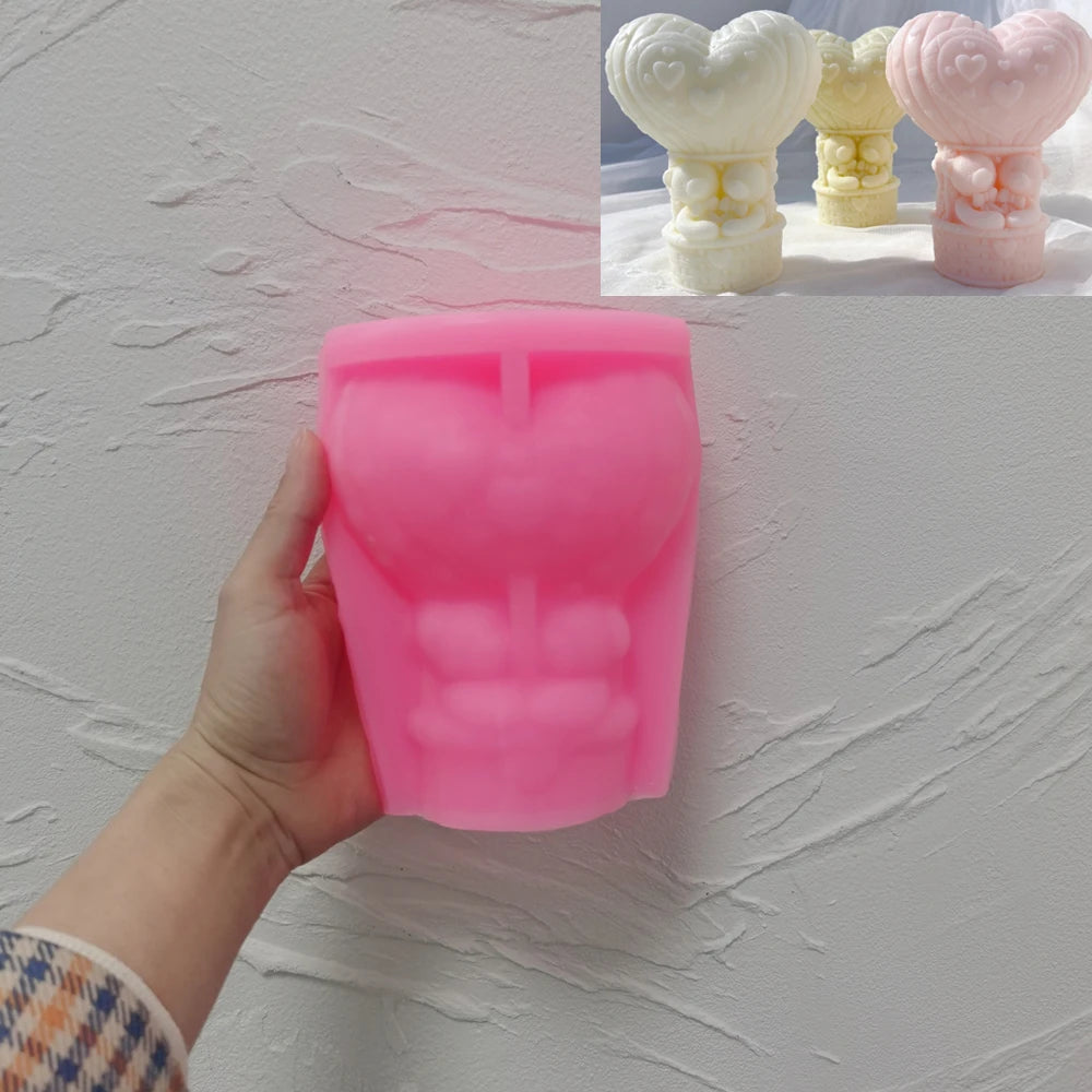 Teddy Bear in a Balloon Candle Mold Valentine's Day Gift Idea Sitting Bear Hot Air Balloon Silicone Mold Home Decor Wedding Gift