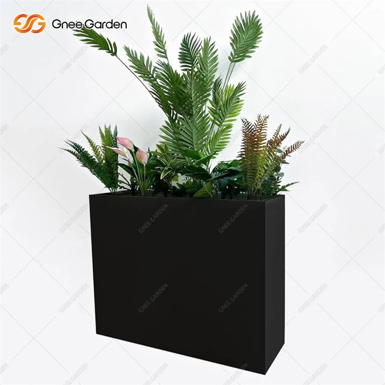 Black Rectangular Planter With Artificial Plants Modern Home Garden Decorative Flower Pot