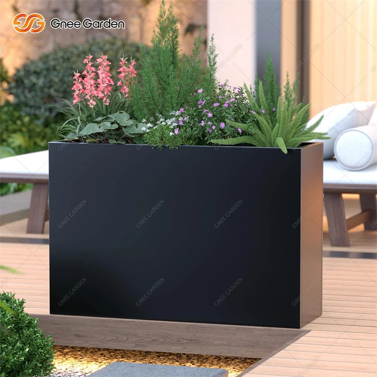 Black Rectangular Planter With Artificial Plants Modern Home Garden Decorative Flower Pot