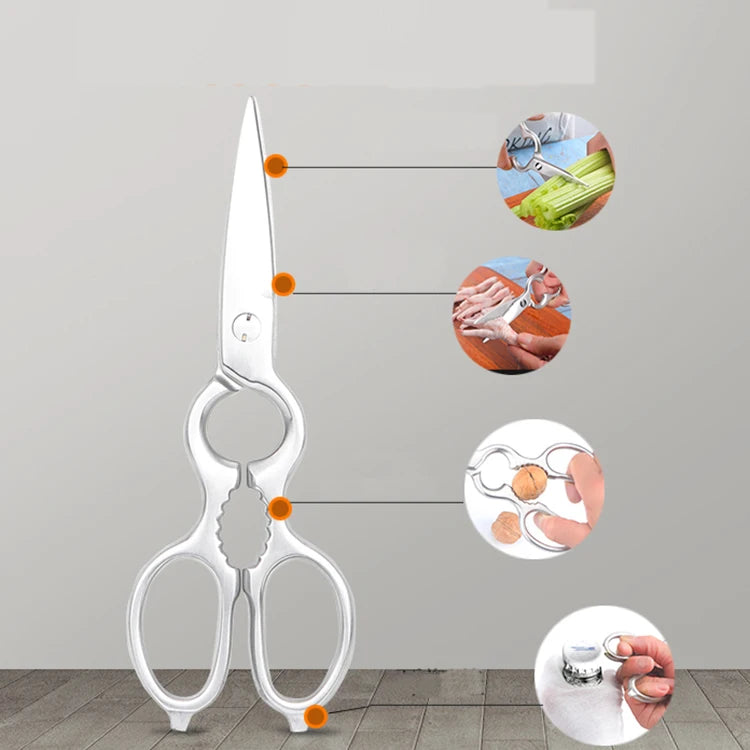 Stainless Steel Scissor  Kitchen Shear with Bottle Opener Walnut Cracker