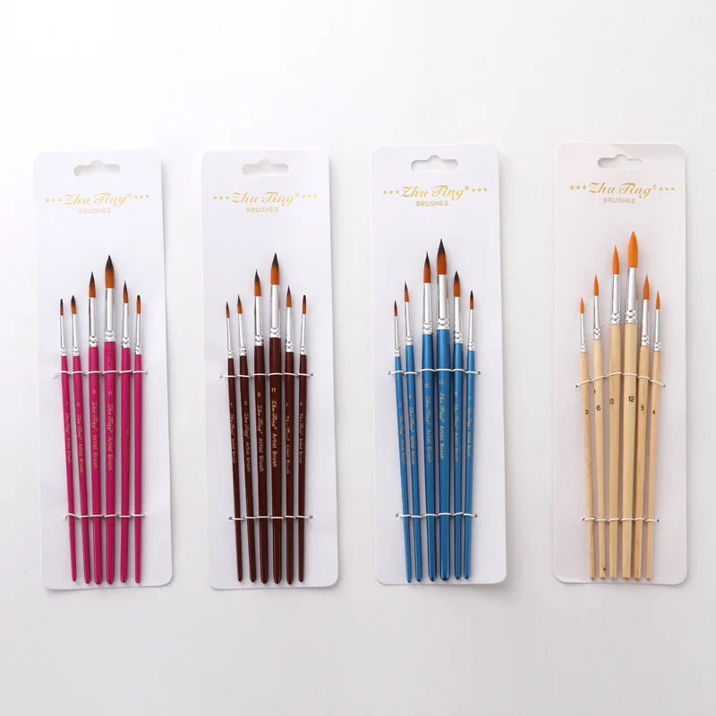 6Pcs Nylon Art Brush Gouache Paint Brushes Watercolor Painting Brushes for Artist