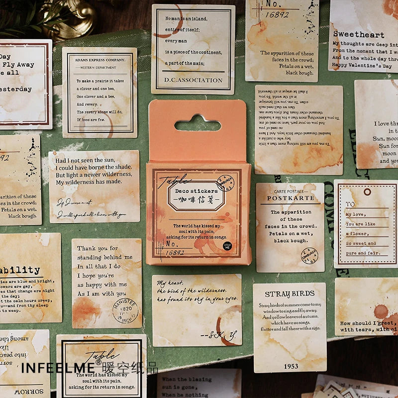 46pcs Per Pack Vintage Series Mini Boxed Stickers Guitar Skateboard Decoration Scrapbook Sticker Phone Case Decor