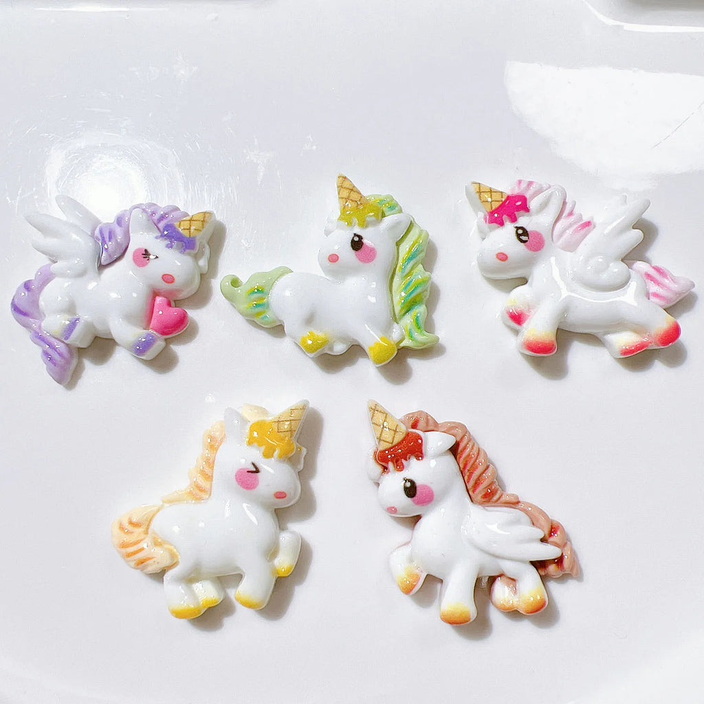 100Pcs/bag Cute Cartoon House Resin Cabochon Unicorn Flat Back Scrapbook Kawaii DIY Home Embellishments Hairpin Accessories