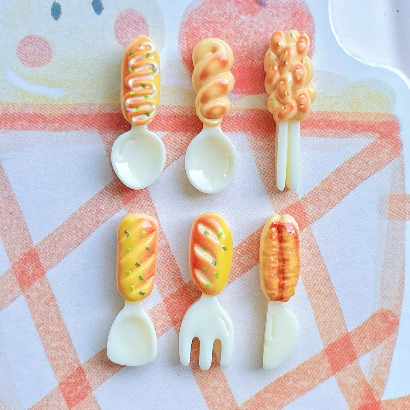 100Pcs Resin Mini Bread Fork Spoon Tableware Flat Back Cabochon Scrapbook Crafts DIY Embellishments Jewelry Making Accessories