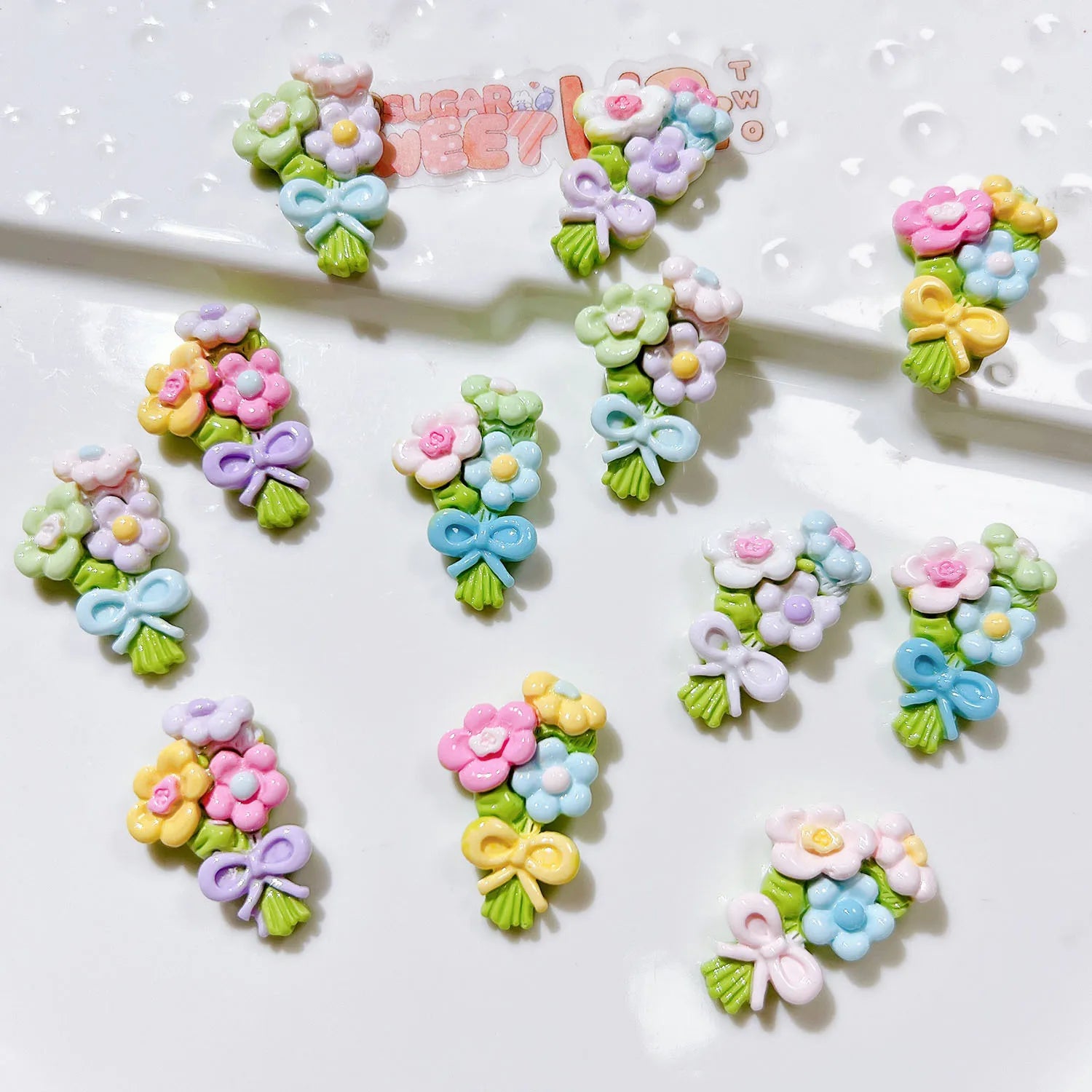 100pcs/bag Colorful Resin Flowers With Bow Flatback Cabochon Embellishment Craft DIY Scrapbook Decoration Headwear Accessories