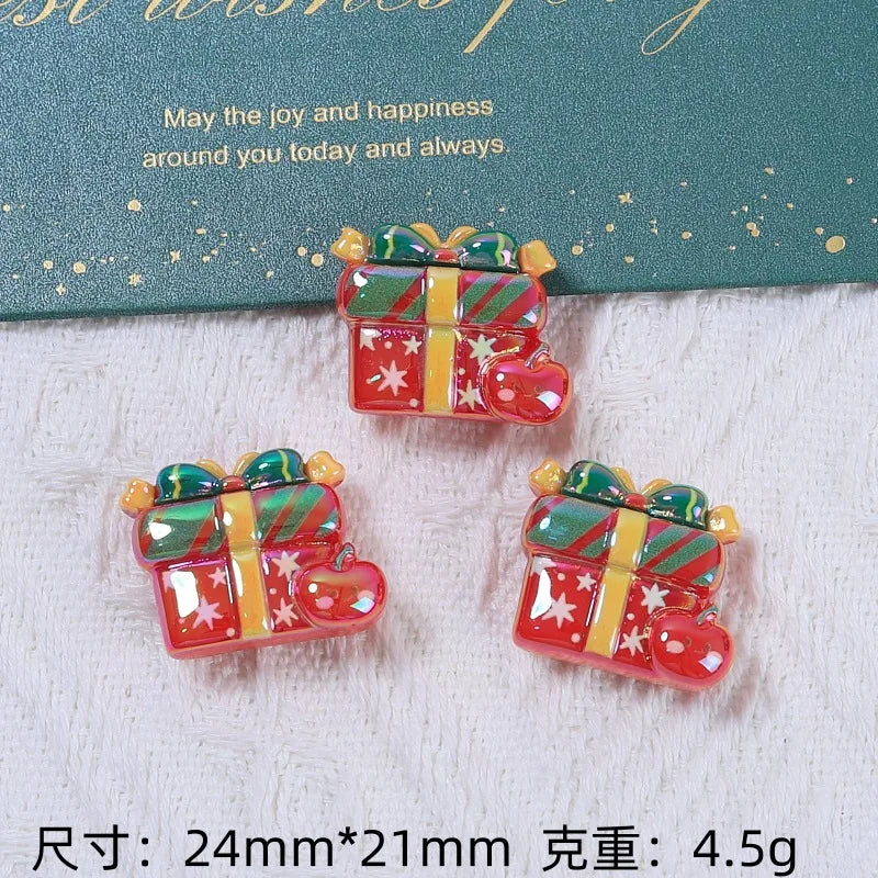 100Pcs Electroplate Shiny Christmas Elk Bear Tree Flat Back Resin Cabochon Scrapbook for Phone Case Art Decoration Accessories