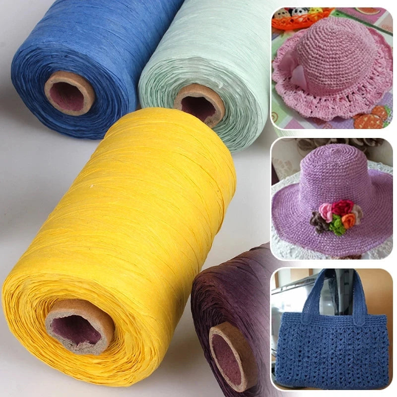 280-300 Meters Raffia Yarn For Hand Knitting Summer Raffia Straw Hats Bags Crochet Yarn Handmade Craft Knit Yarn Thread 24 Color