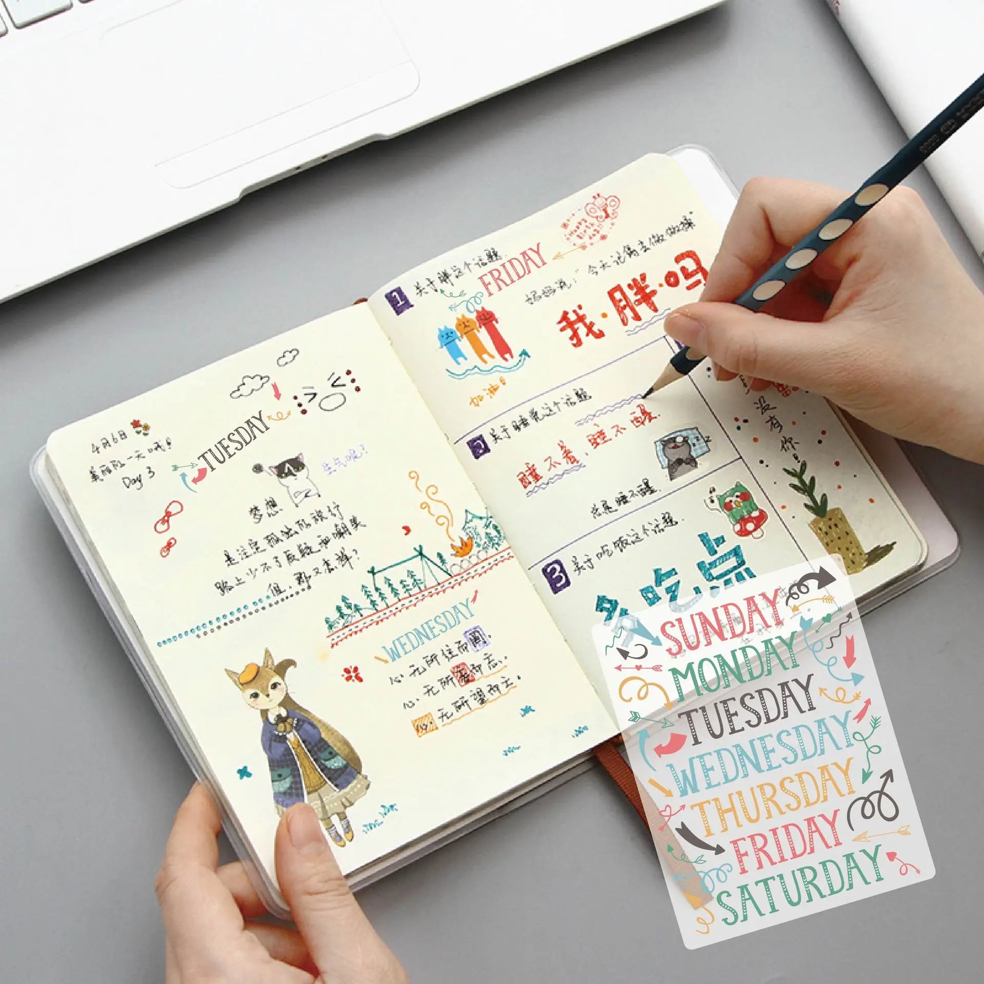 Weekly Planner Stickers Kiss Cut Stickers in Sheet for Decorative Scrapbook Daily Planner Kit Sticker Sheet