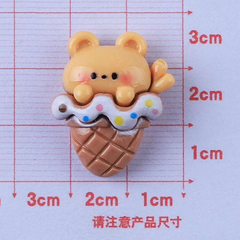 100Pcs Cartoon Mini Cute Bear Frog Ice Cream Flat Back Resin Cabochons Scrapbook Craft Diy Hair Bows Accessories Home Decor