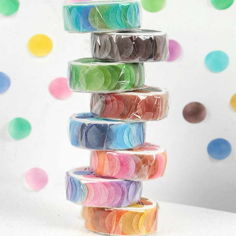 100pcs Per Roll Colorful Cute Round Self-Adhesive Stickers DIY Handmade Decorative Scrapbook Album Masking Tape