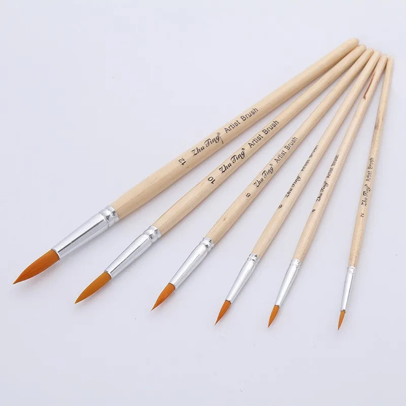 6Pcs Nylon Art Brush Gouache Paint Brushes Watercolor Painting Brushes for Artist