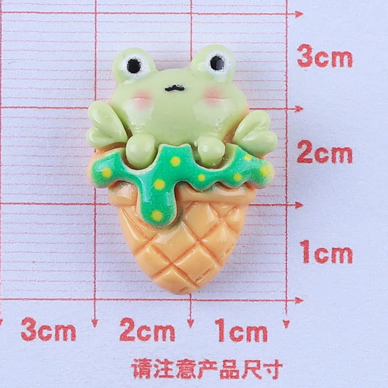 100Pcs Cartoon Mini Cute Bear Frog Ice Cream Flat Back Resin Cabochons Scrapbook Craft Diy Hair Bows Accessories Home Decor
