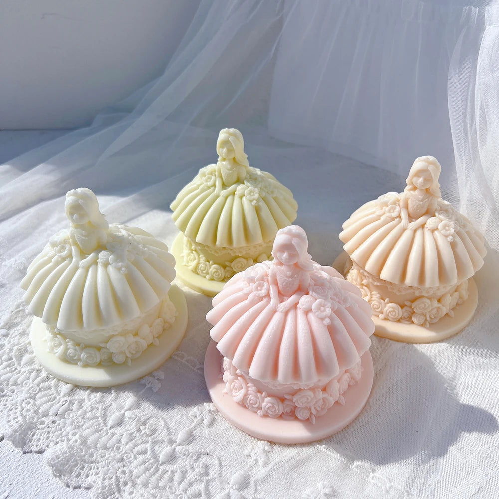 Two Designs Beautiful Girl Doll Cake Art Silicone Mold Princess Wedding Dress Cake Shape Candle Mold Valentine's Day Gift