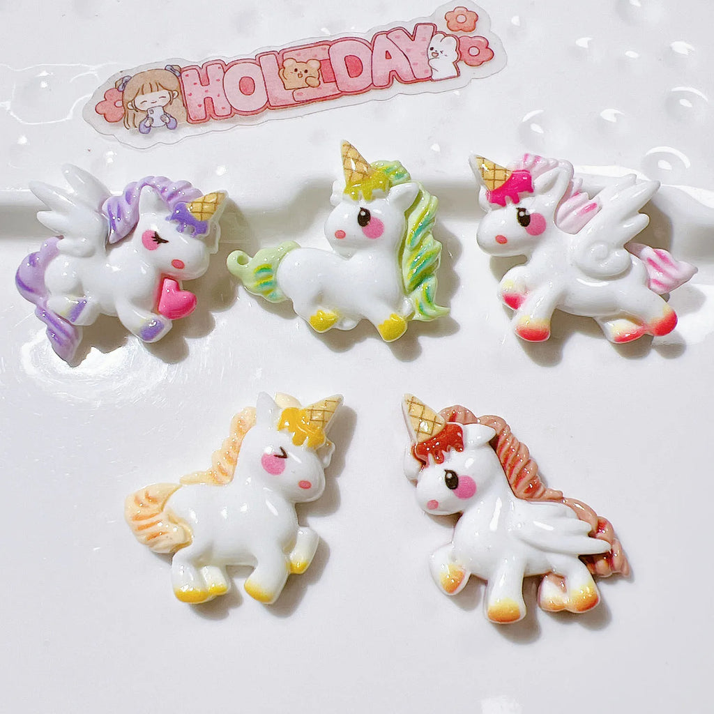 100Pcs/bag Cute Cartoon House Resin Cabochon Unicorn Flat Back Scrapbook Kawaii DIY Home Embellishments Hairpin Accessories