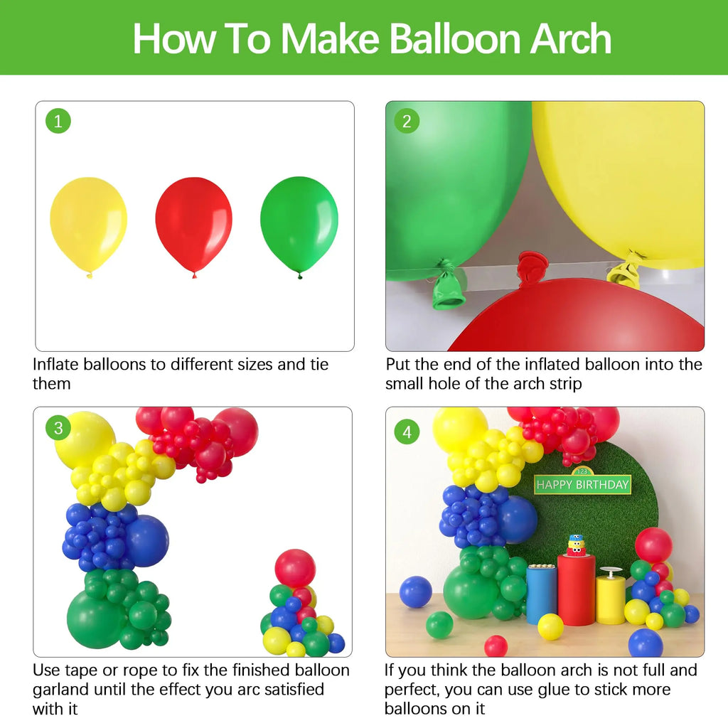 Hot Selling 126pcs Red Blue Yellow Green Latex Balloon Arch Suitable for Birthday Wedding Bachelor Party Decoration Balloons