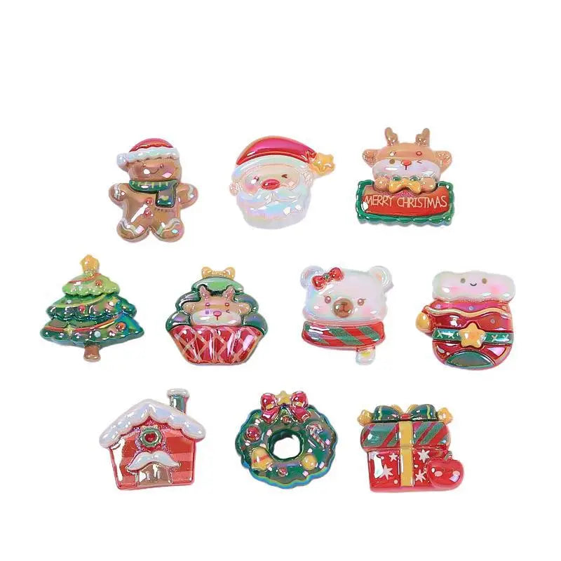 100Pcs Electroplate Shiny Christmas Elk Bear Tree Flat Back Resin Cabochon Scrapbook for Phone Case Art Decoration Accessories