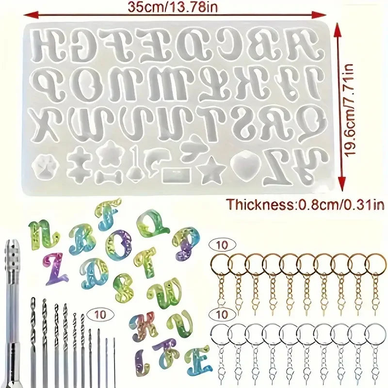 DIY Letter-shaped Jewelry Silicone Mold Set, Handcrafted Keychain Pendant Making Tools