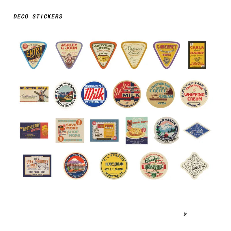 46pcs Per Pack Vintage Series Mini Boxed Stickers Guitar Skateboard Decoration Scrapbook Sticker Phone Case Decor