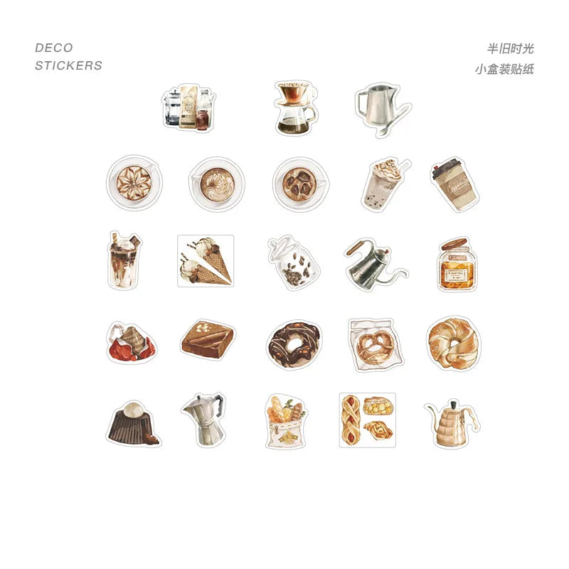 46pcs Per Pack Old Time Series Mini Boxed Stickers Retro Scrapbook Diary Sticker Set Notebook DIY Phone CaseLabel